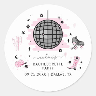 Space Cowgirl Retro Disco Junggeselinnen-Abschied  Runder Aufkleber