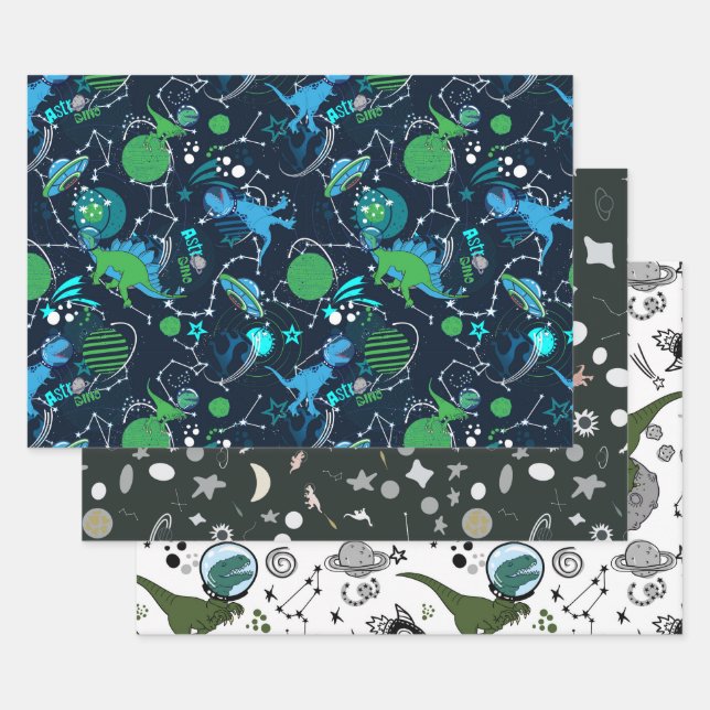 Space Dinos Wrapping Flat Sheet Set 3 Geschenkpapier Set (Set)