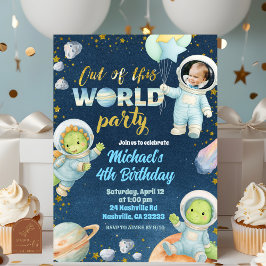 Space Dinosaur Birthday Invitation with photo Einladung
