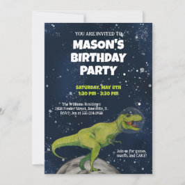 Space Dinosaur T-rex Birthday Party Invitation Einladung