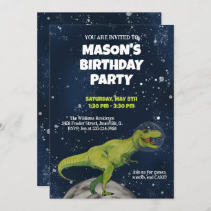 Space Dinosaur T-rex Birthday Party Invitation Einladung