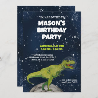 Space Dinosaur T-rex Birthday Party Invitation Einladung