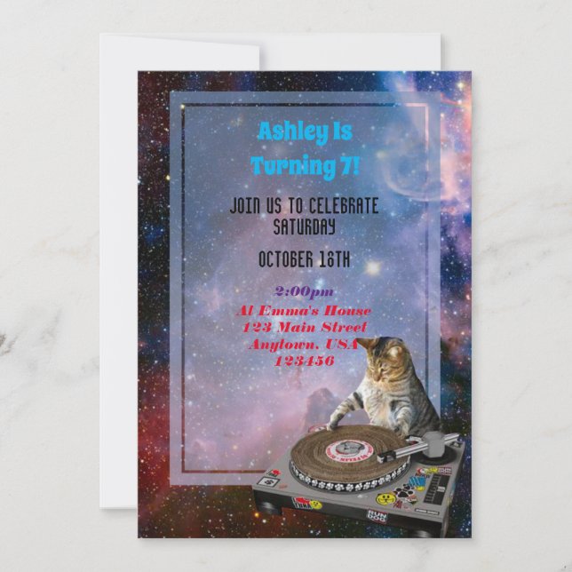 Space Dj Cat Funny Invitation (Devant)