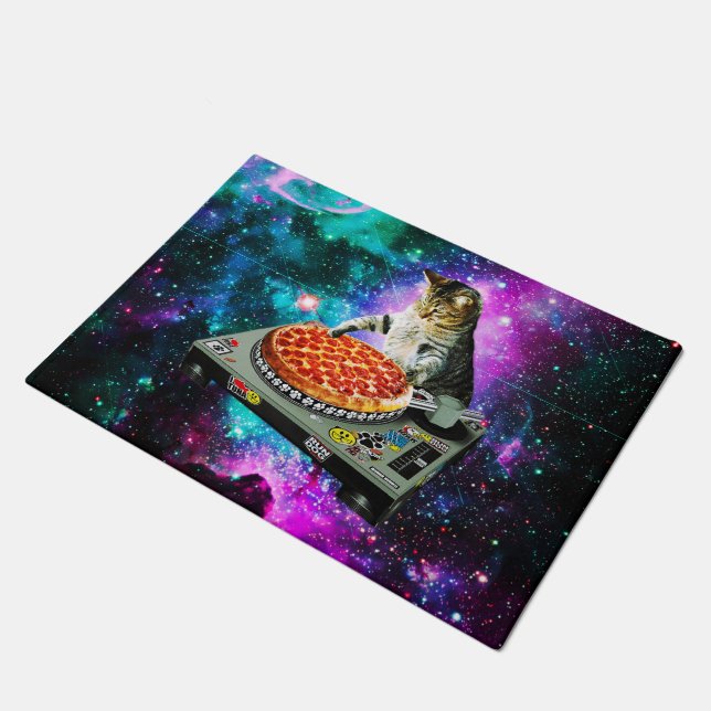 Space dj cat Pizza Fußmatte (Schrägansicht)