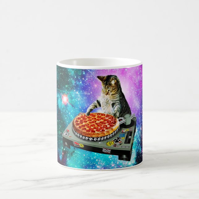 Space dj cat Pizza Kaffeetasse (Mittel)