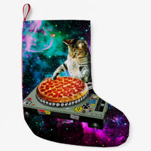 Space dj cat pizza kleiner weihnachtsstrumpf