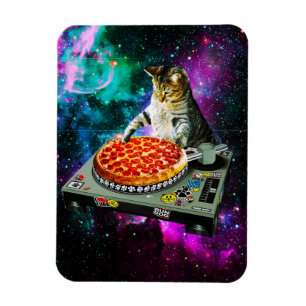Space dj cat pizza magnet