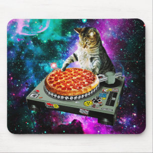 Space dj cat pizza mousepad