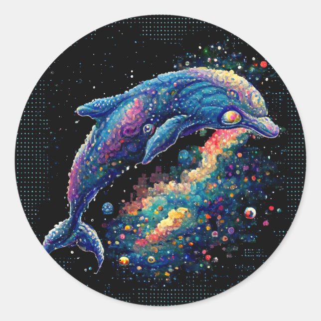 Space Dolphin Runder Aufkleber (Vorderseite)