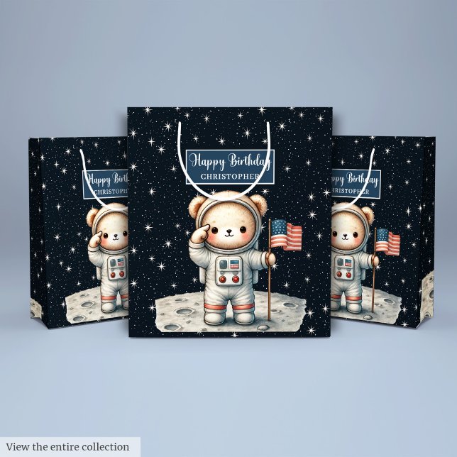 Space Explorer Bear Geschenktasche für Junge Gebur Mittlere Geschenktüte (Space Explorer Bear Gift Bag for Boy Birthday)
