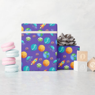 Space Explorers auf Royal Blue Geschenkpapier