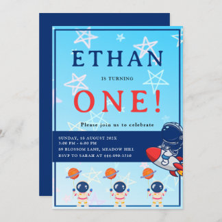 Space First Birthday Invitation – One Year Old Boy
