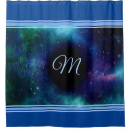 Space Galaxy Black Hole Blue Trim Monogram Duschvorhang