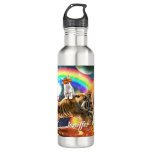 Space Galaxy Cat Riding Tiger on Pizza Edelstahlflasche