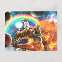 Space Galaxy Cat Riding Tiger on Pizza