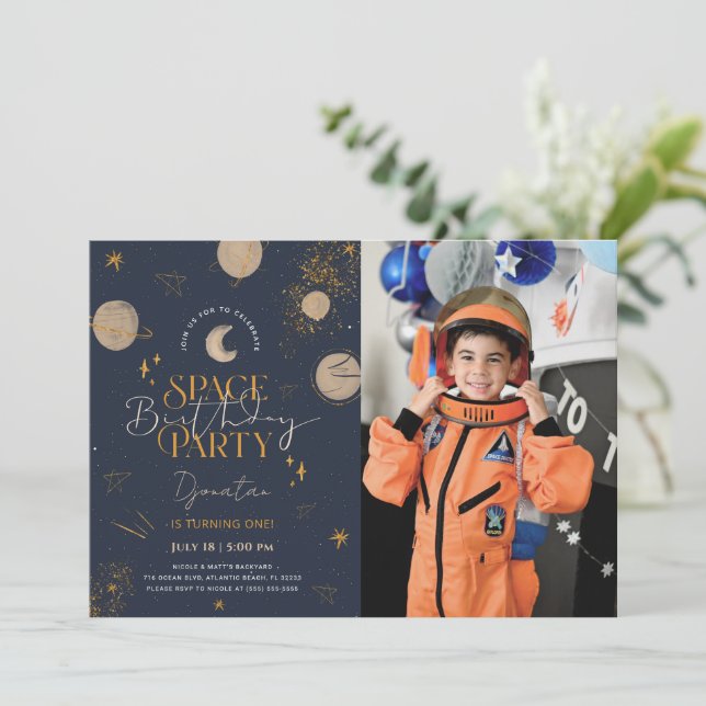 Space Galaxy Planet Invitation Anniversaire Avec P (Debout devant)