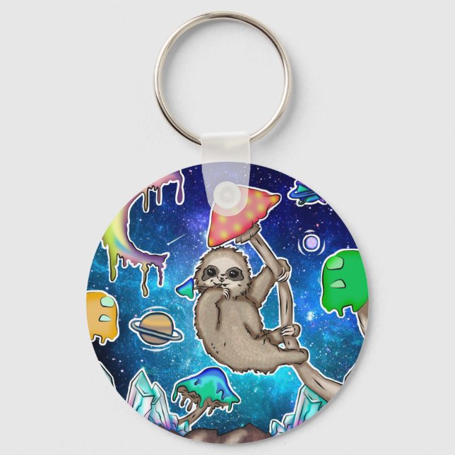 Space Galaxy Sloth Kosmische Pilze Weiße Kristalle Schlüsselanhänger (Vorderseite)