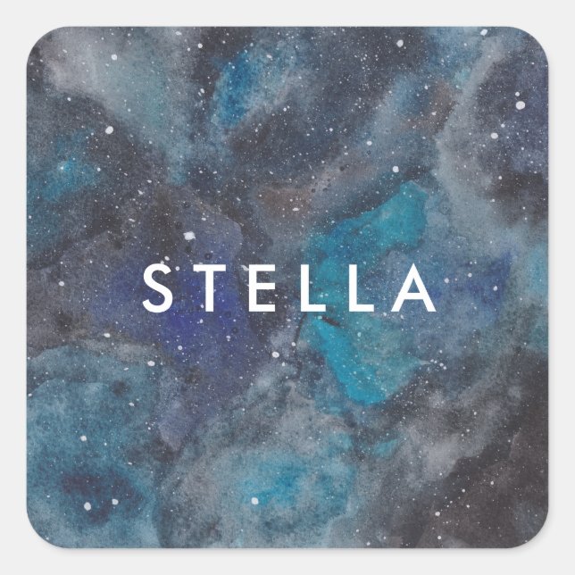 Space Galaxy Themed Personalisierte Bezeichnung Quadratischer Aufkleber (Vorderseite)