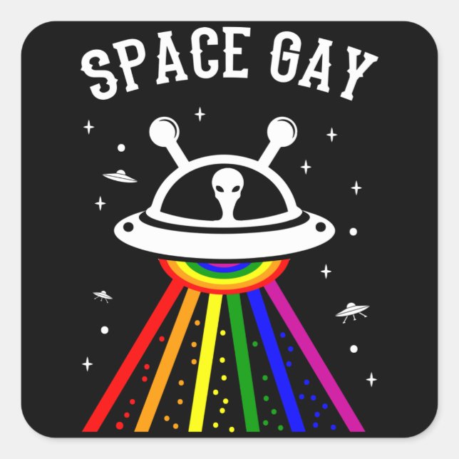 SPACE GAY LGBT Prix Monat Alien UFO Regenbogenflag Quadratischer Aufkleber (Vorderseite)