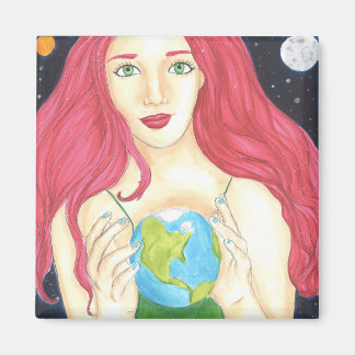 Space Girl - Aimant Carré de 2 pouces