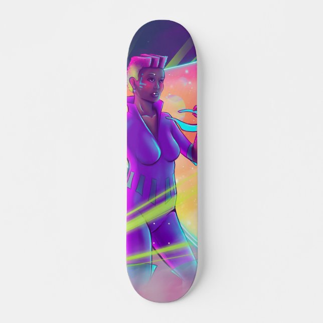Space Girl Synthwave Cyberpunk Futuristische Kunst Skateboard (Vorne)