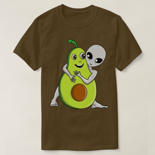 Space Gray Alien UFO Avocado Lover Hugging T-Shirt (Design vorne)
