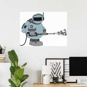 Space Janitor Spraying Stars Sci-Fi Astronaut Poster
