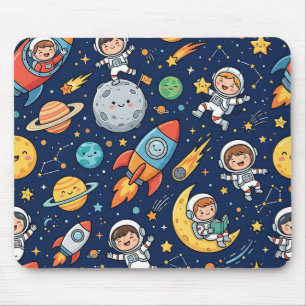 Space Kid-Mausepad – Astronaut-Raketen-Muster Mousepad