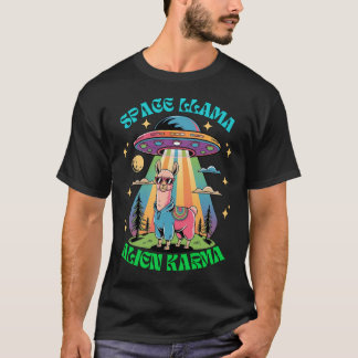 Space Llama Alien Karma, Funny Llama UFO Retro T-Shirt