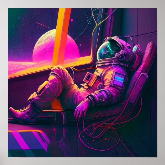 "Space Lounge" - Futuristische Neon Art Poster (Vorne)