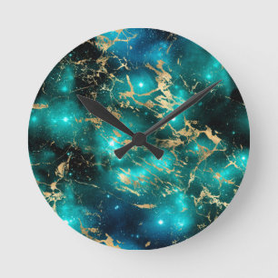 Space Marmor Black Green Starry Night Golden Runde Wanduhr