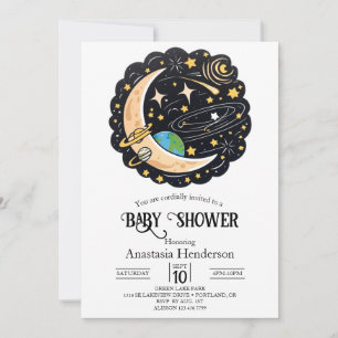 Space Moon Stars Baby Dusche Einladung