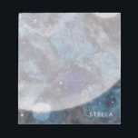 Space Moon Stars Wasserfarbe Personalisierter Name Notizblock<br><div class="desc">Erleben Sie den Weltraum- oder Wissenschaftsliebhaber in Ihrem Leben mit diesem raumbezogenen Notizblock mit einer Galaxie, Sternen und Planeten. Teil einer Sammlung von Parcel Studios.</div>