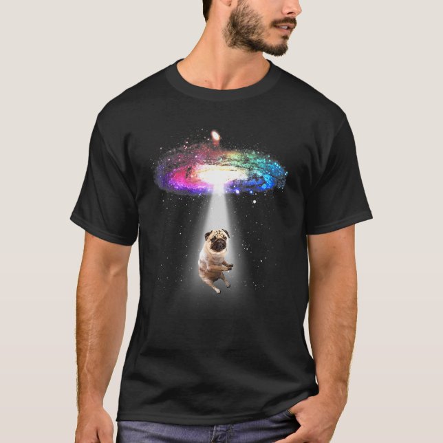 Space Mops Galaxy Möpsen Hund T-Shirt (Vorderseite)