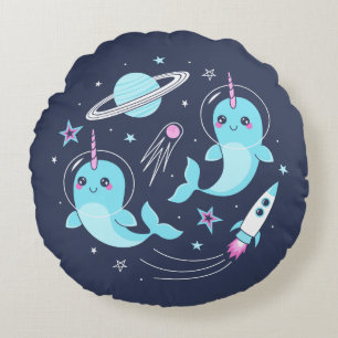 Space Narwhals Rundes Kissen