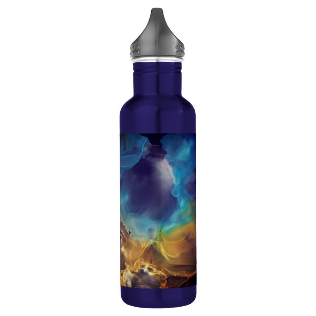 Space Nebel blau gelb Alkoholtupfer Kunst Edelstahlflasche (Links)