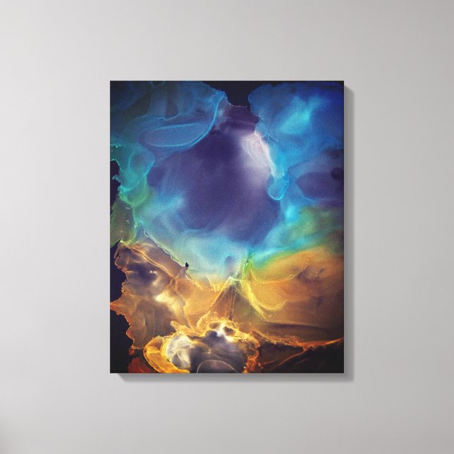 Space Nebel blau gelb Alkoholtupfer Kunst Leinwanddruck (Vorderseite)