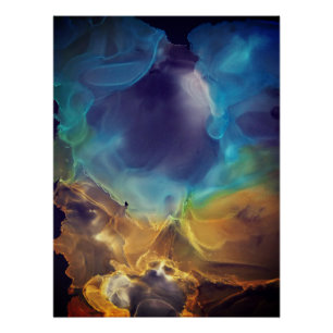 Space Nebel blau gelb Alkoholtupfer Kunst Poster