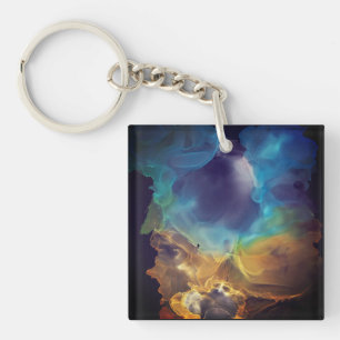 Space Nebel blau gelb Alkoholtupfer Kunst Schlüsselanhänger