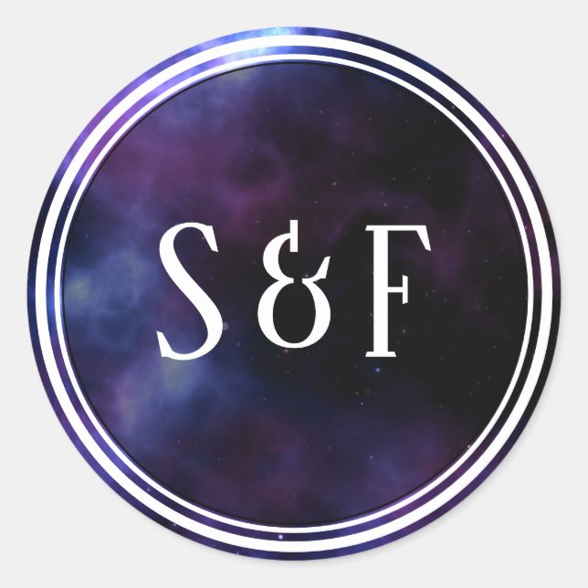 Space Nebula Lila Galaxy Monogram Umschlag Aufkleb Runder Aufkleber (Vorderseite)
