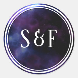Space Nebula Lila Galaxy Monogram Umschlag Aufkleb Runder Aufkleber