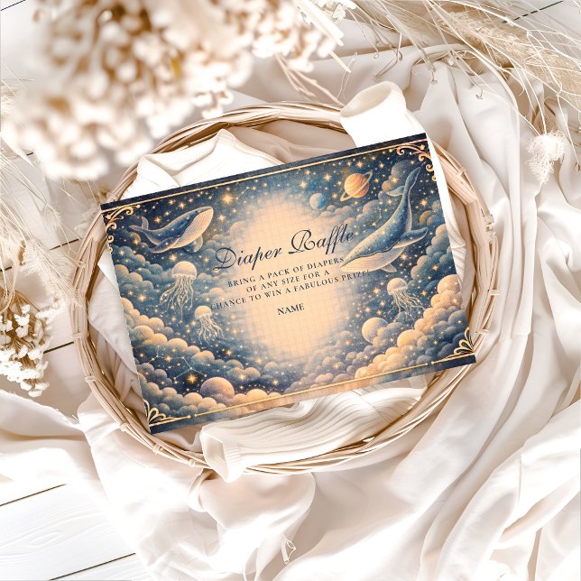 Space Ocean Whales Baby Shower Diapper Raffle Begleitkarte (Von Creator hochgeladen)