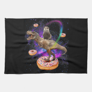 Space Otter Riding Dinosaur T-Rex Donuts Geschirrtuch