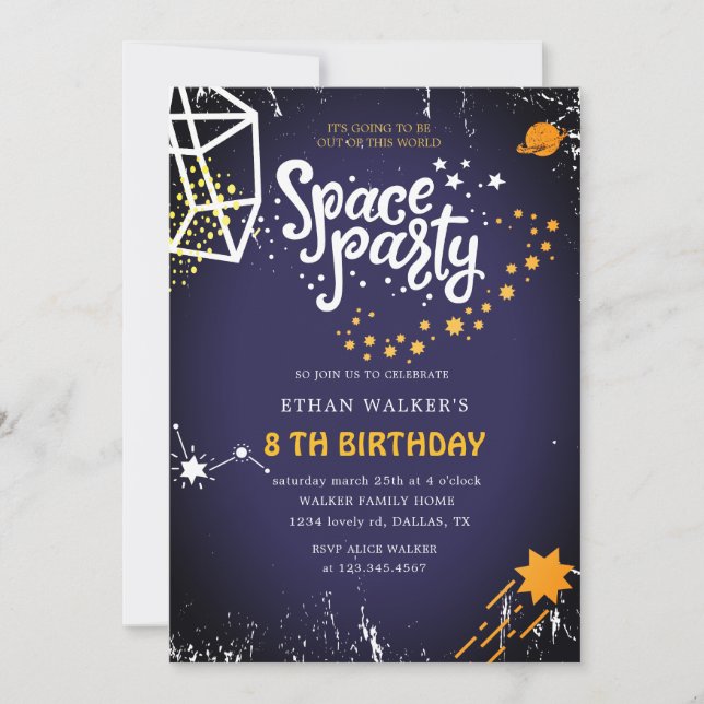 Space Party | Birthday Invitation Einladung (Vorderseite)