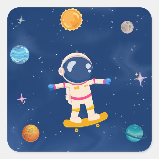 Space Party Collection Quadratischer Aufkleber (Vorderseite)