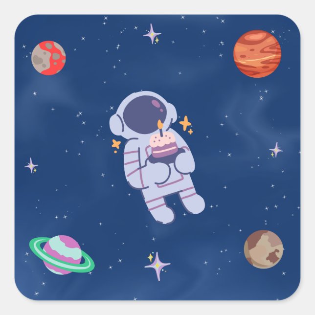Space Party Collection Quadratischer Aufkleber (Vorderseite)