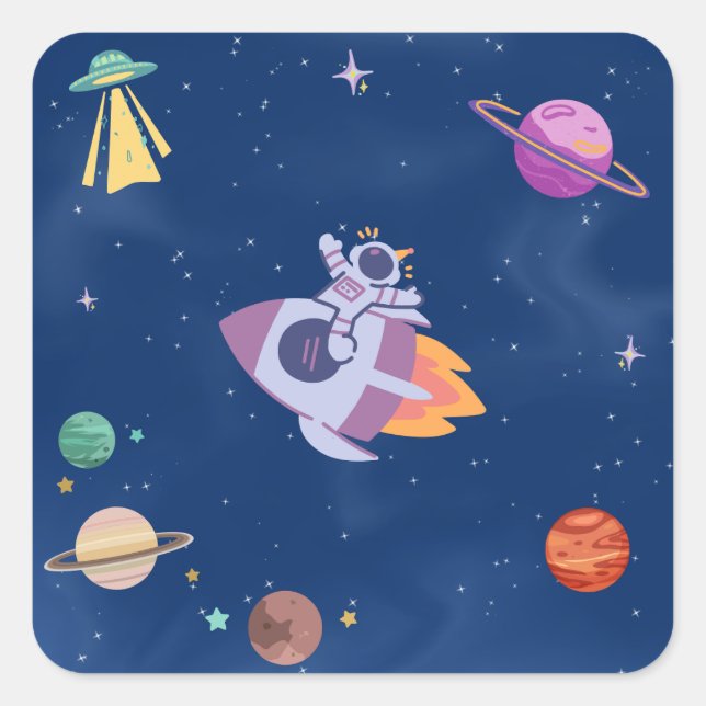 Space Party Collection Quadratischer Aufkleber (Vorderseite)