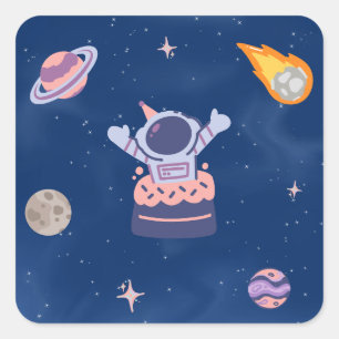 Space Party Collection Quadratischer Aufkleber
