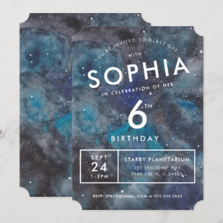 Space Party Watercolor Personalisierter Kindergebu Einladung