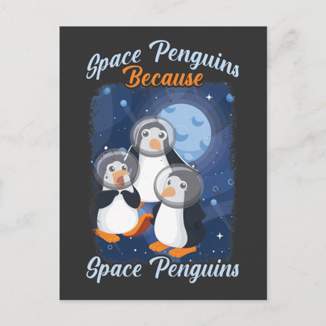 Space Penguin Funny Astronaut Niedlich Galaxy Tier Postkarte (Vorderseite)